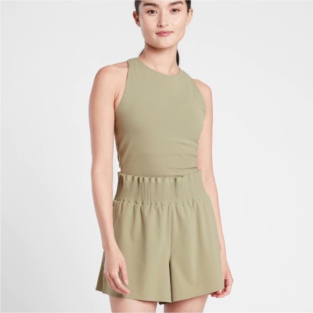 Athleta Cosmic Flutter Romper Sage Green Size Medium Sleeveless Elastic Travel - Picture 3 of 14